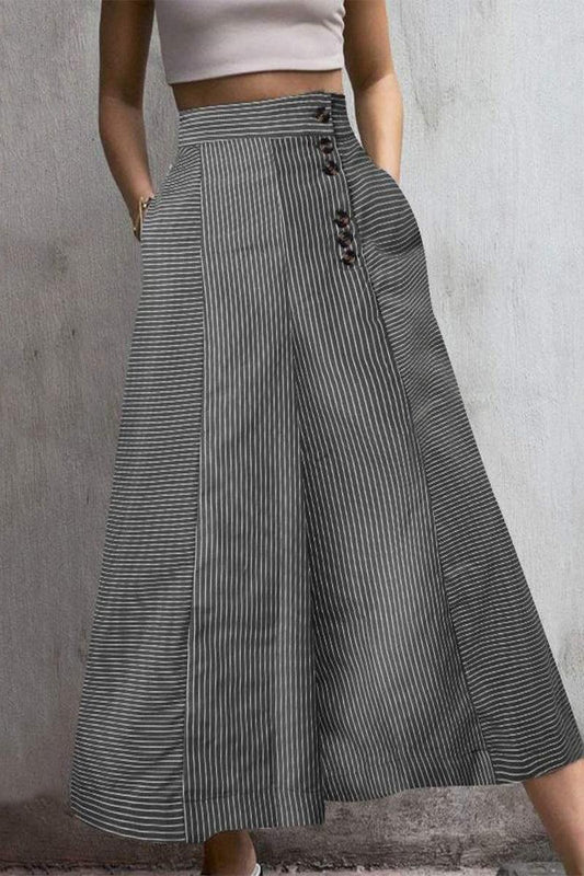 Women's Striped High-Waisted Culottes with Button Detail
