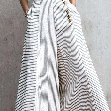 Women's Striped High-Waisted Culottes with Button Detail