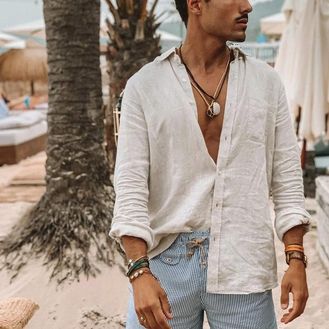 Men’s Button-Up Shirt Cotton Linen Blend