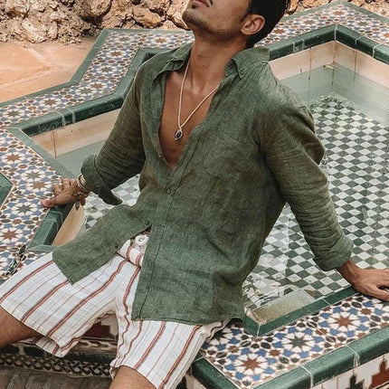 Men’s Button-Up Shirt Cotton Linen Blend