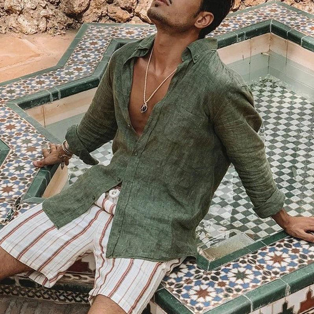 Men’s Button-Up Shirt Cotton Linen Blend