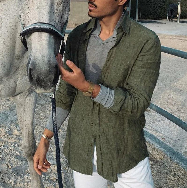 Men’s Button-Up Shirt Cotton Linen Blend
