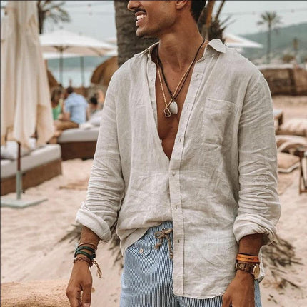 Men’s Button-Up Shirt Cotton Linen Blend