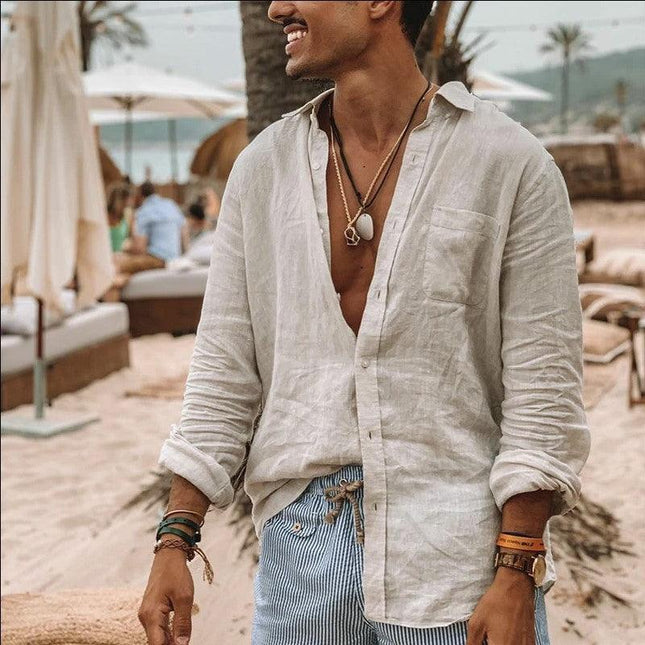 Men’s Button-Up Shirt Cotton Linen Blend