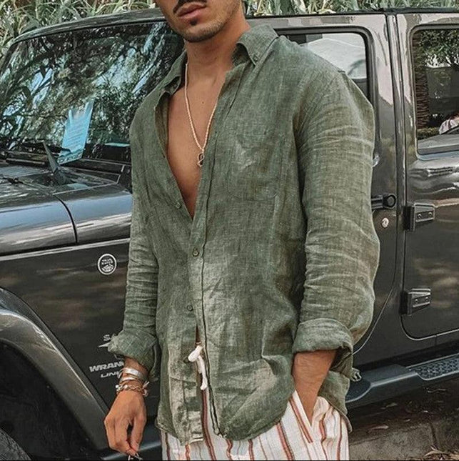 Men’s Button-Up Shirt Cotton Linen Blend