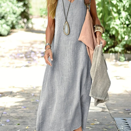 Women’s Maxi Dress - Sleeveless V-Neck - Relaxed Fit - Lightweight Breathable Fabric