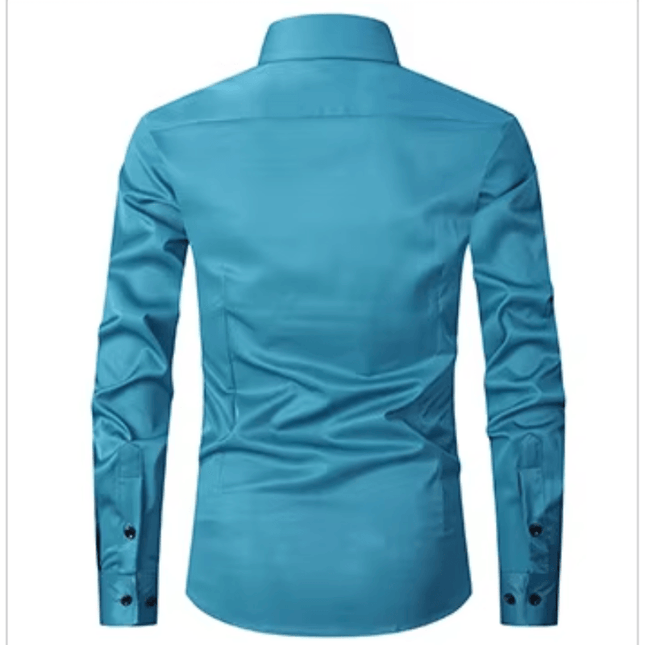 Men's Long Sleeve Slim Fit Shirt with Contrast Buttons
