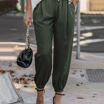 Women's High Waist Jogger Trousers with Elastic Cuffs and Adjustable Drawstring