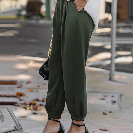 Women's High Waist Jogger Trousers with Elastic Cuffs and Adjustable Drawstring
