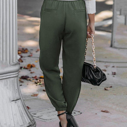 Women's High Waist Jogger Trousers with Elastic Cuffs and Adjustable Drawstring
