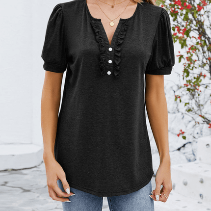 Women's Puff Sleeve Blouse with Button Front