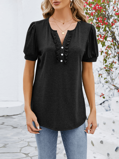 Women's Puff Sleeve Blouse with Button Front