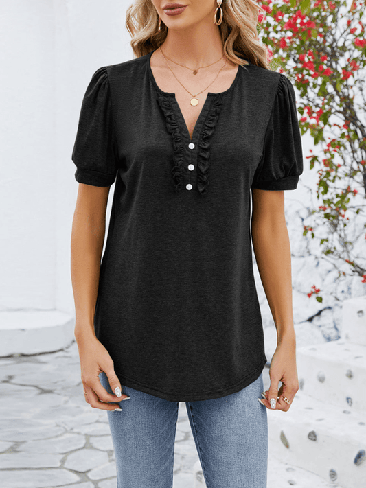 Women's Puff Sleeve Blouse with Button Front