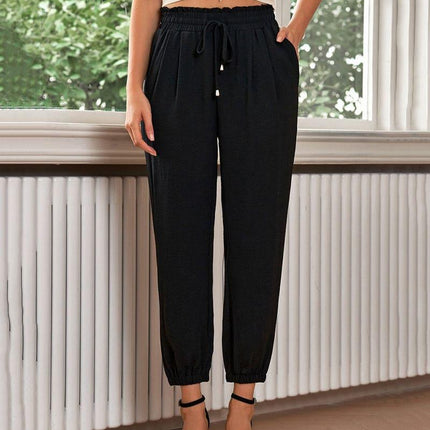 Women's High Waist Jogger Trousers with Elastic Cuffs and Adjustable Drawstring