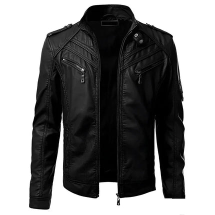 Men's Biker Jacket with Multiple Pockets