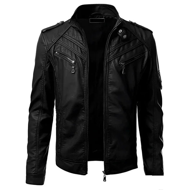 Men's Biker Jacket with Multiple Pockets