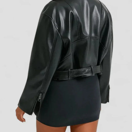 Women's Cropped Biker Jacket Faux Leather