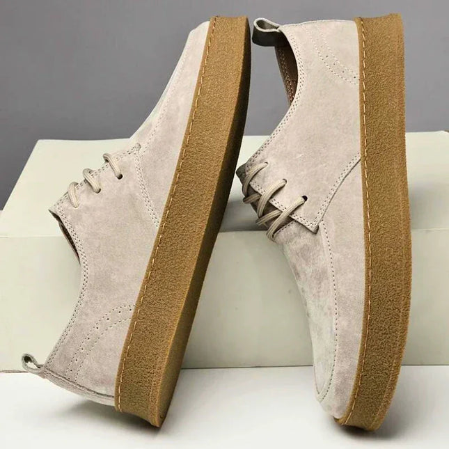 Men's Leather Suede Dress Shoes Low-Top Lace-Up Rounded Toe