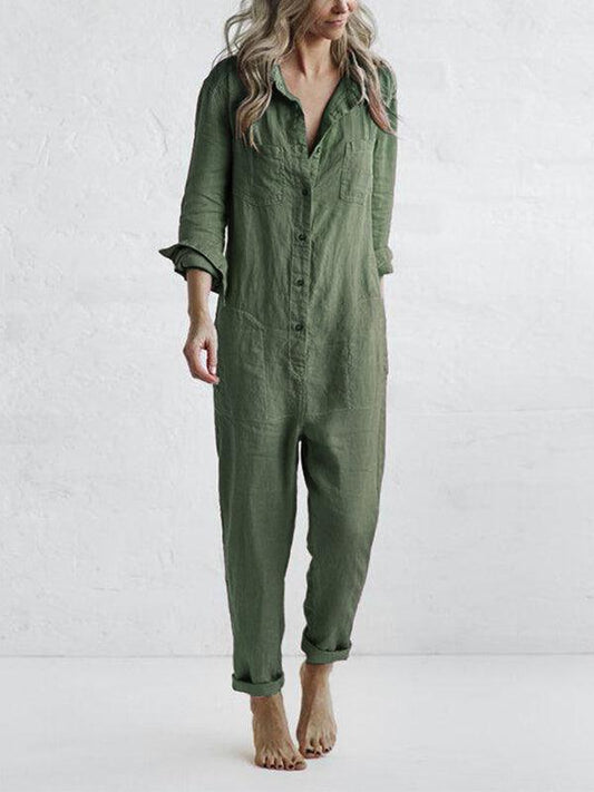 Women's Jumpsuit Button-Up with Pockets