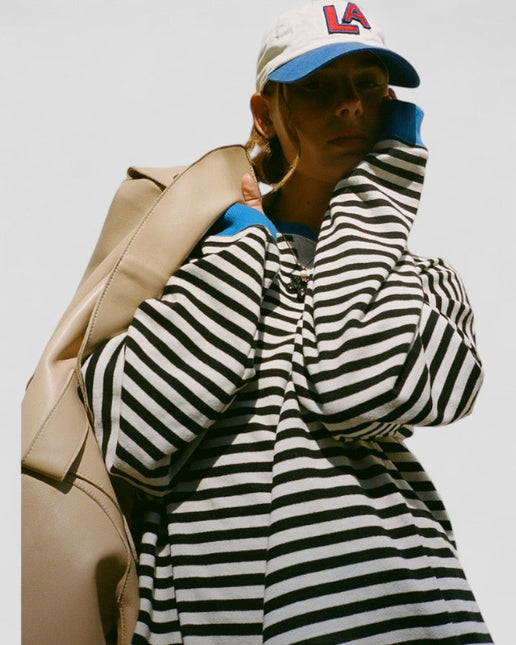 Women's Oversized Striped Cotton Blend Sweatshirt