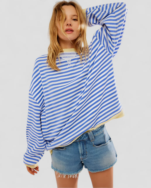 Women's Oversized Striped Cotton Blend Sweatshirt