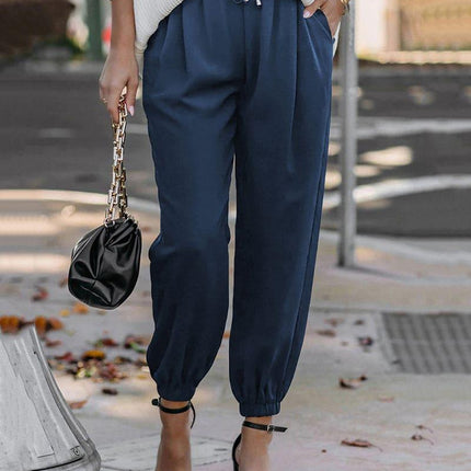 Women's High Waist Jogger Trousers with Elastic Cuffs and Adjustable Drawstring