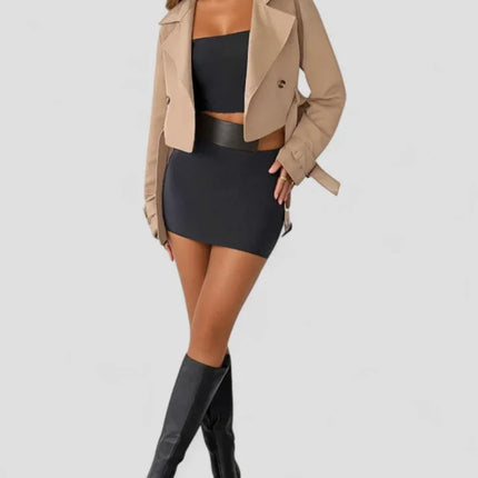 Women's Cropped Belted Trench Jacket