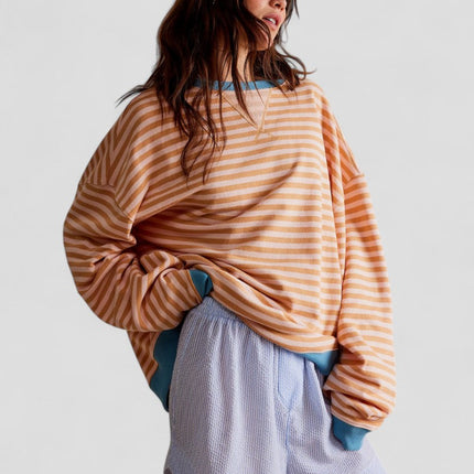 Women's Oversized Striped Cotton Blend Sweatshirt