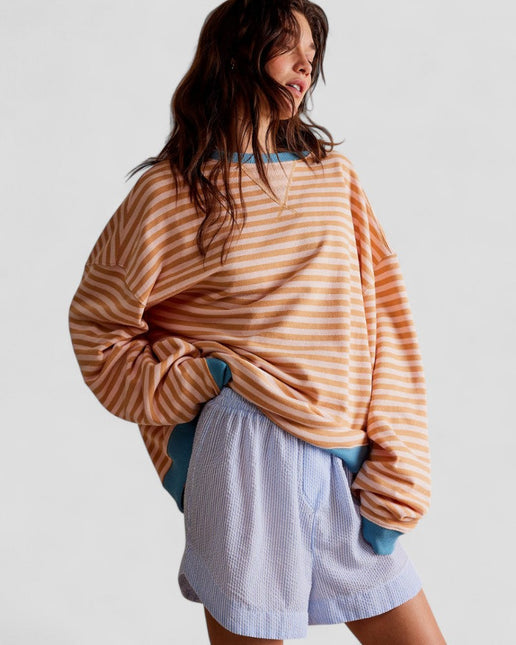 Women's Oversized Striped Cotton Blend Sweatshirt