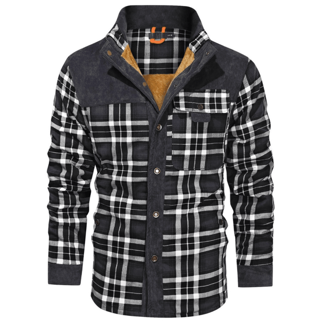 Men's Thermal Fleece Jacket Retro Plaid Reverse Collar