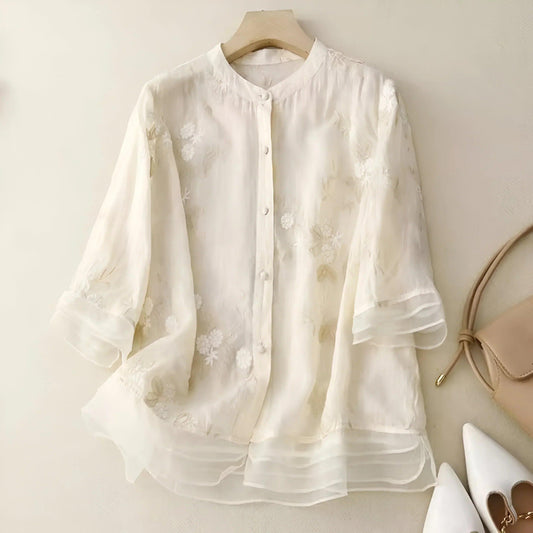 Women's Button-Down Embroidered Blouse