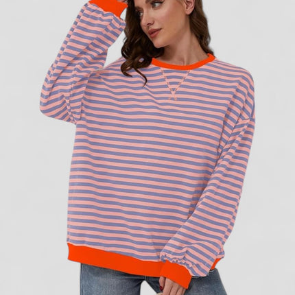 Women's Oversized Striped Cotton Blend Sweatshirt
