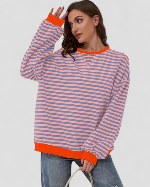 Women's Oversized Striped Cotton Blend Sweatshirt
