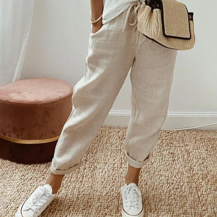 Women's Relaxed Fit Trousers with Drawstring Waist