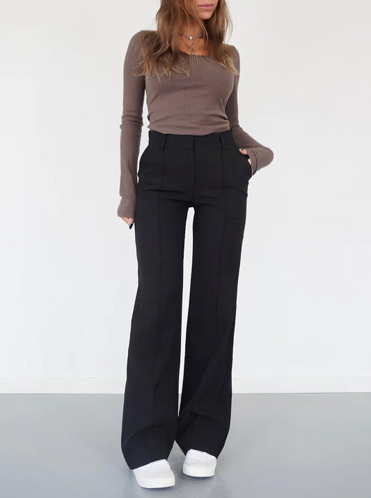 Women's Wide-Leg Trousers High-Waisted Tailored Fit Full Length
