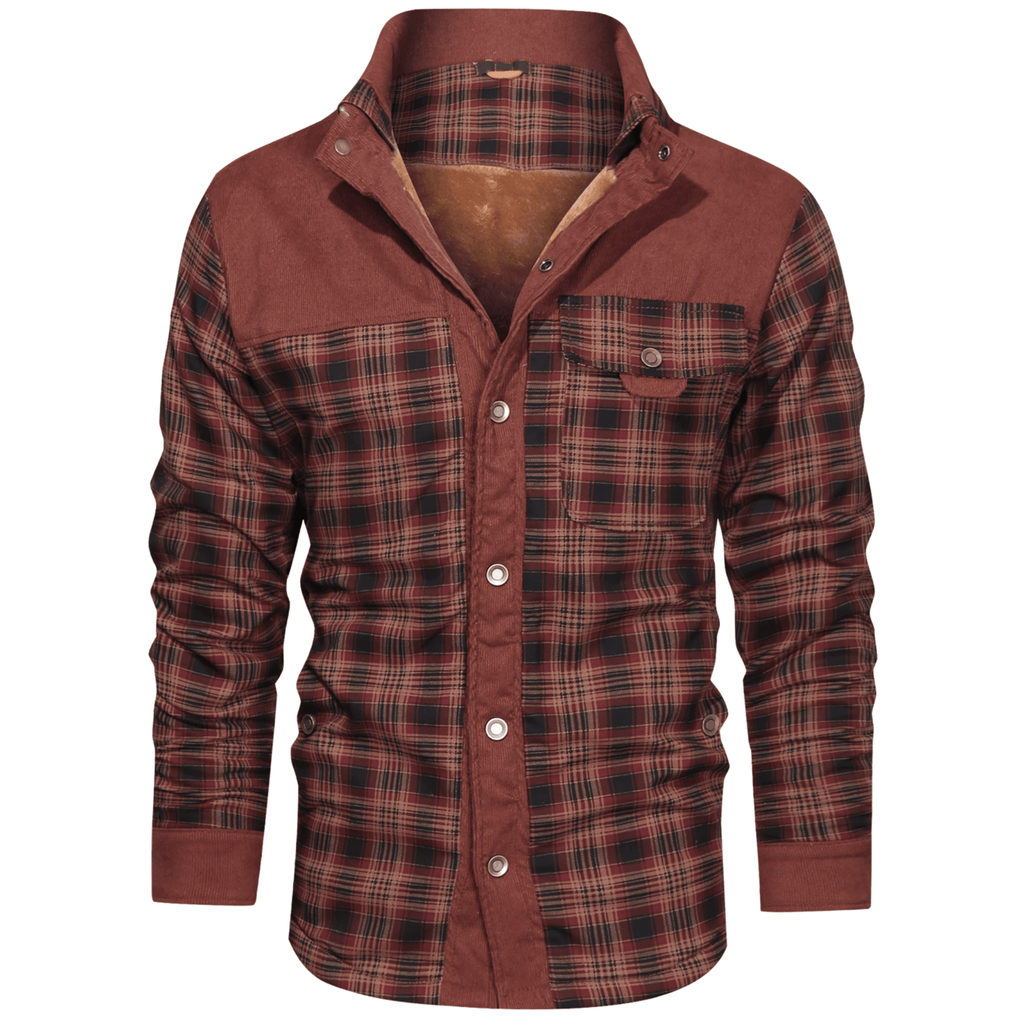 Men's Thermal Fleece Jacket Retro Plaid Reverse Collar