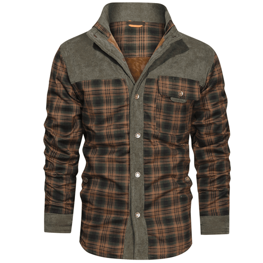 Men's Thermal Fleece Jacket Retro Plaid Reverse Collar