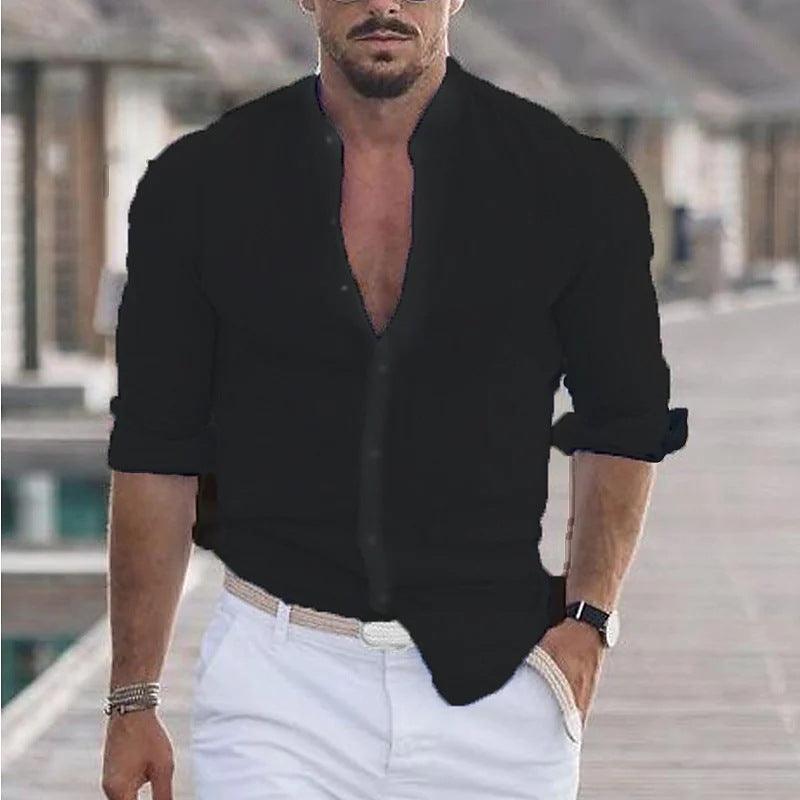 Men's Casual Shirt Long Sleeve Solid Color