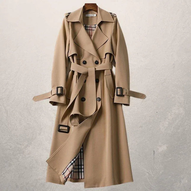 Women's Trenchcoat Woven Cotton Double-Breasted Tailored Fit Belted Waist