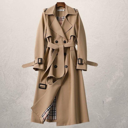 Women's Trenchcoat Woven Cotton Double-Breasted Tailored Fit Belted Waist