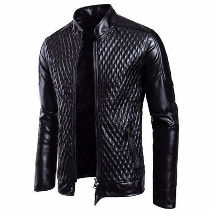 Men's Leather Jacket Diamond Pattern