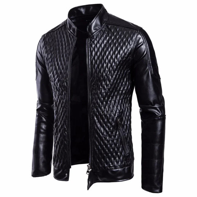 Men's Leather Jacket Diamond Pattern