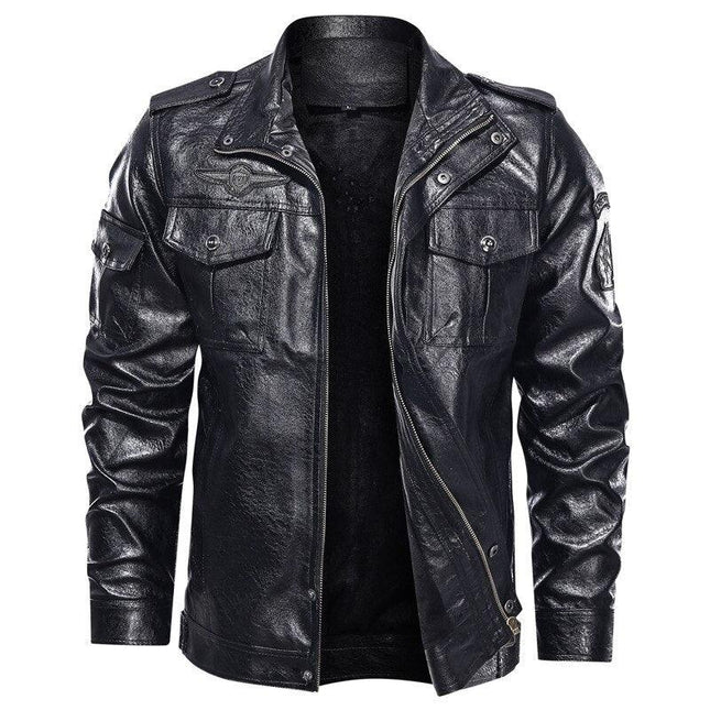 Men's Casual Jacket PU Leather with Patch Details
