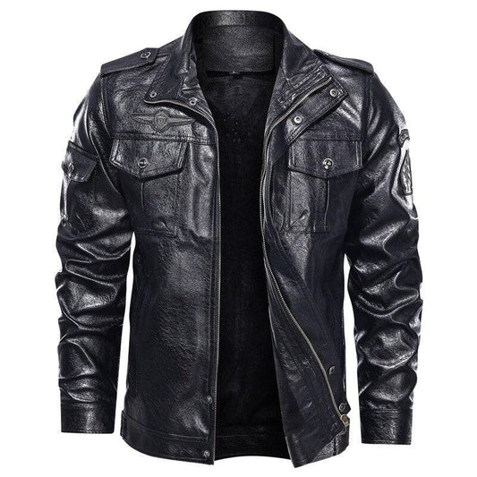 Men's Casual Jacket PU Leather with Patch Details