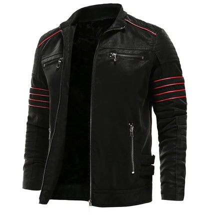 Men's PU Leather Jacket with Red Trim