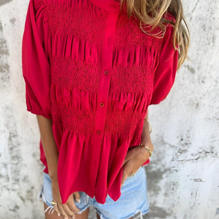Women's Puff Sleeve Blouse with Smocked Bodice