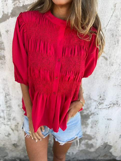 Women's Puff Sleeve Blouse with Smocked Bodice