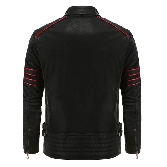 Men's PU Leather Jacket with Red Trim