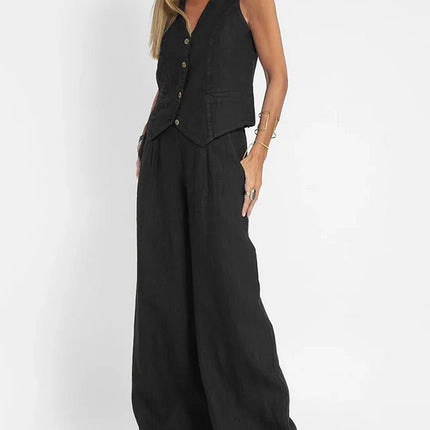 Women's Fitted Linen Vest - Lightweight Buttoned Front for Formal & Casual Wear