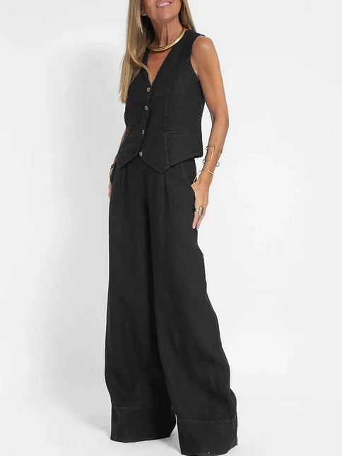 Women's Fitted Linen Vest - Lightweight Buttoned Front for Formal & Casual Wear